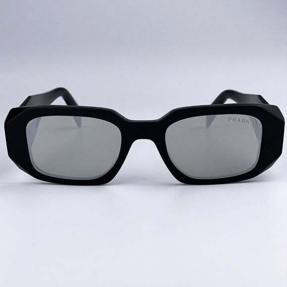 NEW Prada PR17WS 1AB2B0 Black Light Gray Mirrored Silver Square Unisex Sunglasse - Picture 3 of 13